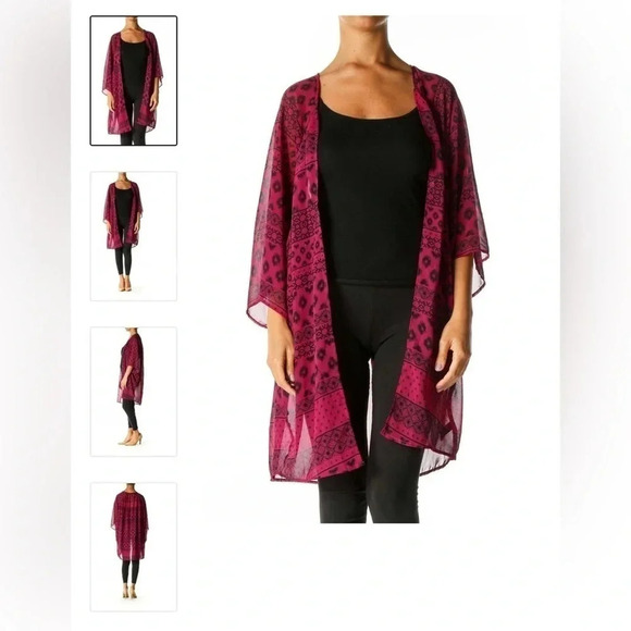 Express Size Medium Women’s Bright Pink and Black See Through Shawl Coverup - Picture 1 of 6